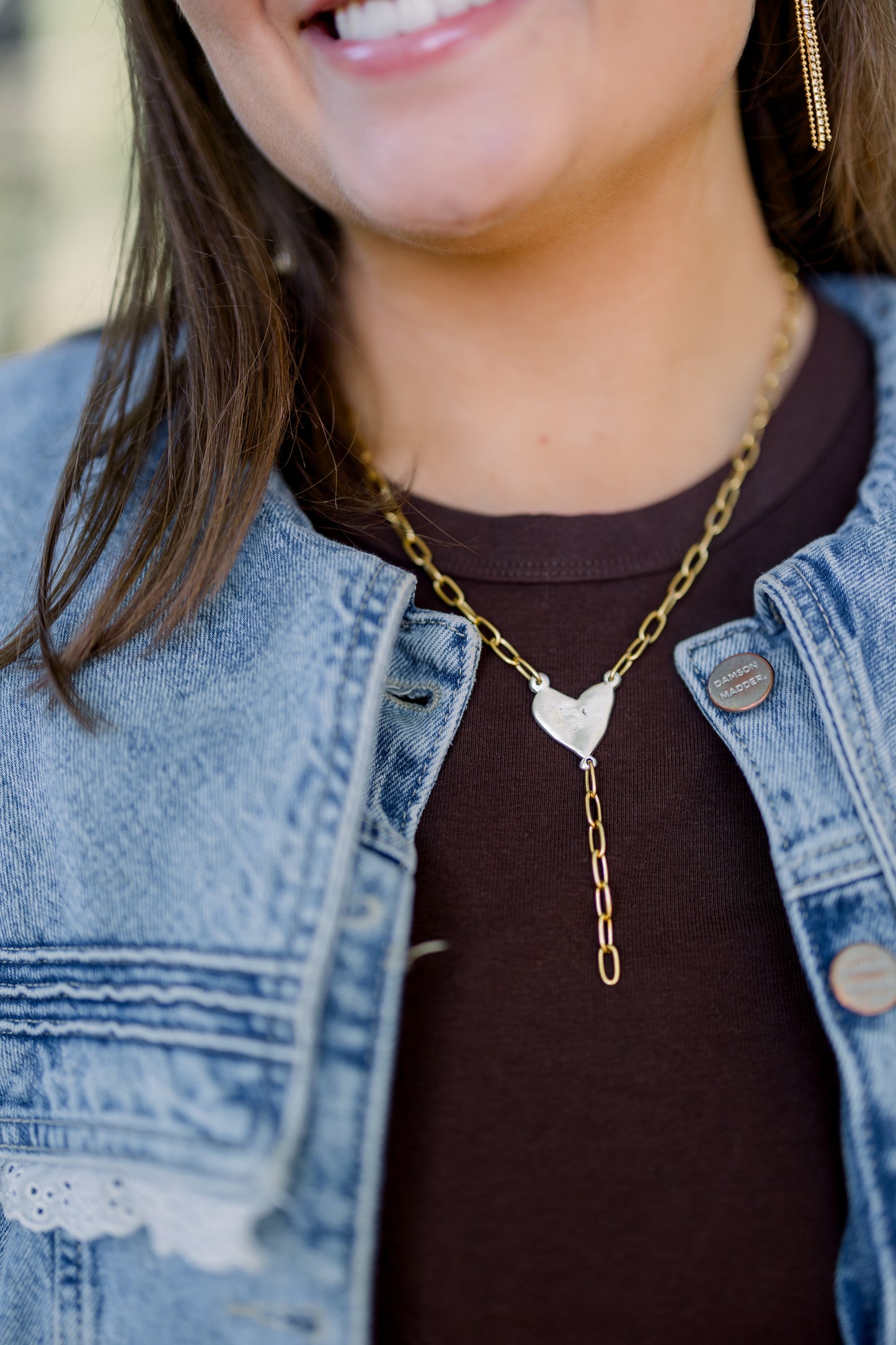 Drop Chain Heart -  Mixed Metal Edition