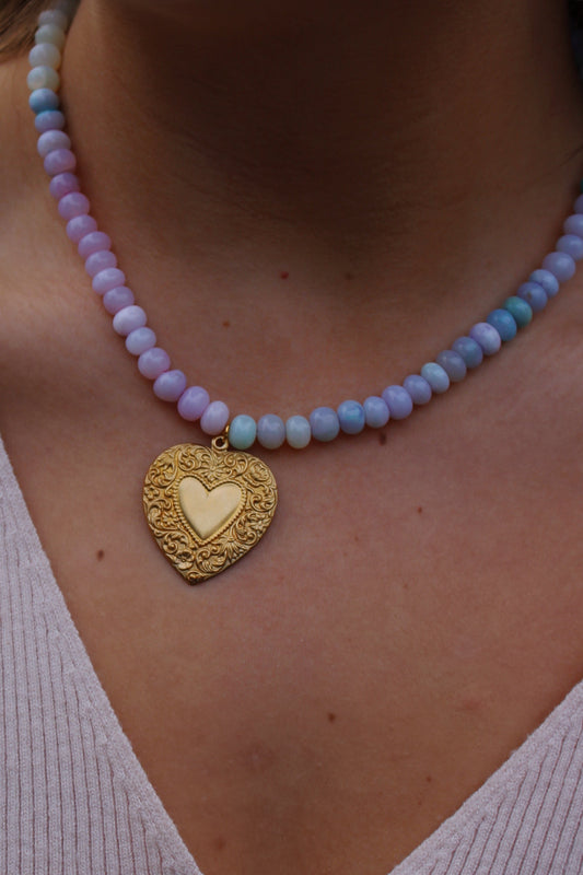 The Olivia - Natural Stone and Large Heart Charm Necklace