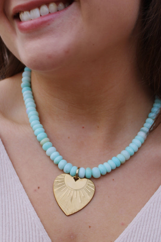 The Lauren - Chunky Natural Stone and Large Heart Charm Necklace