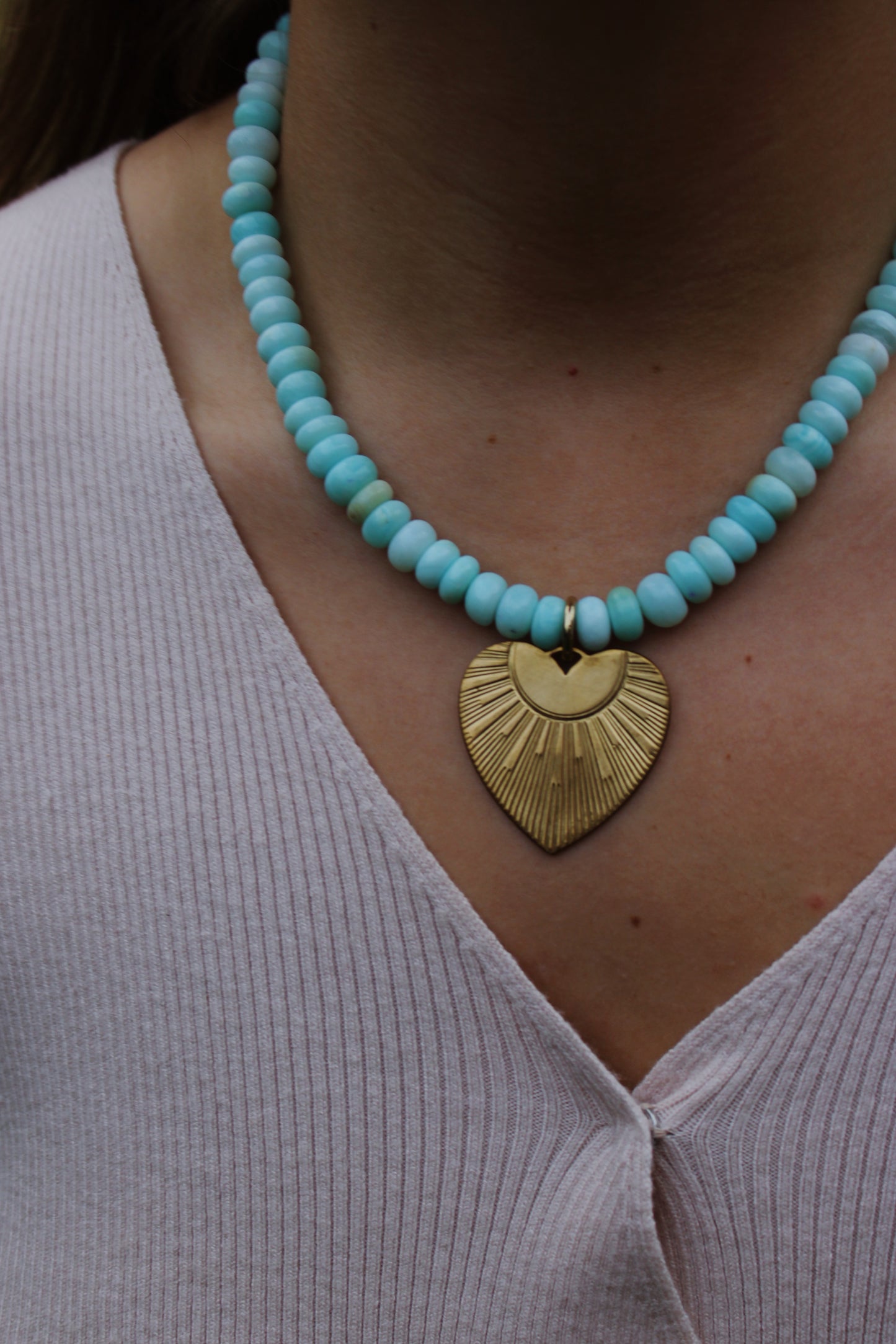 The Lauren - Chunky Natural Stone and Large Heart Charm Necklace