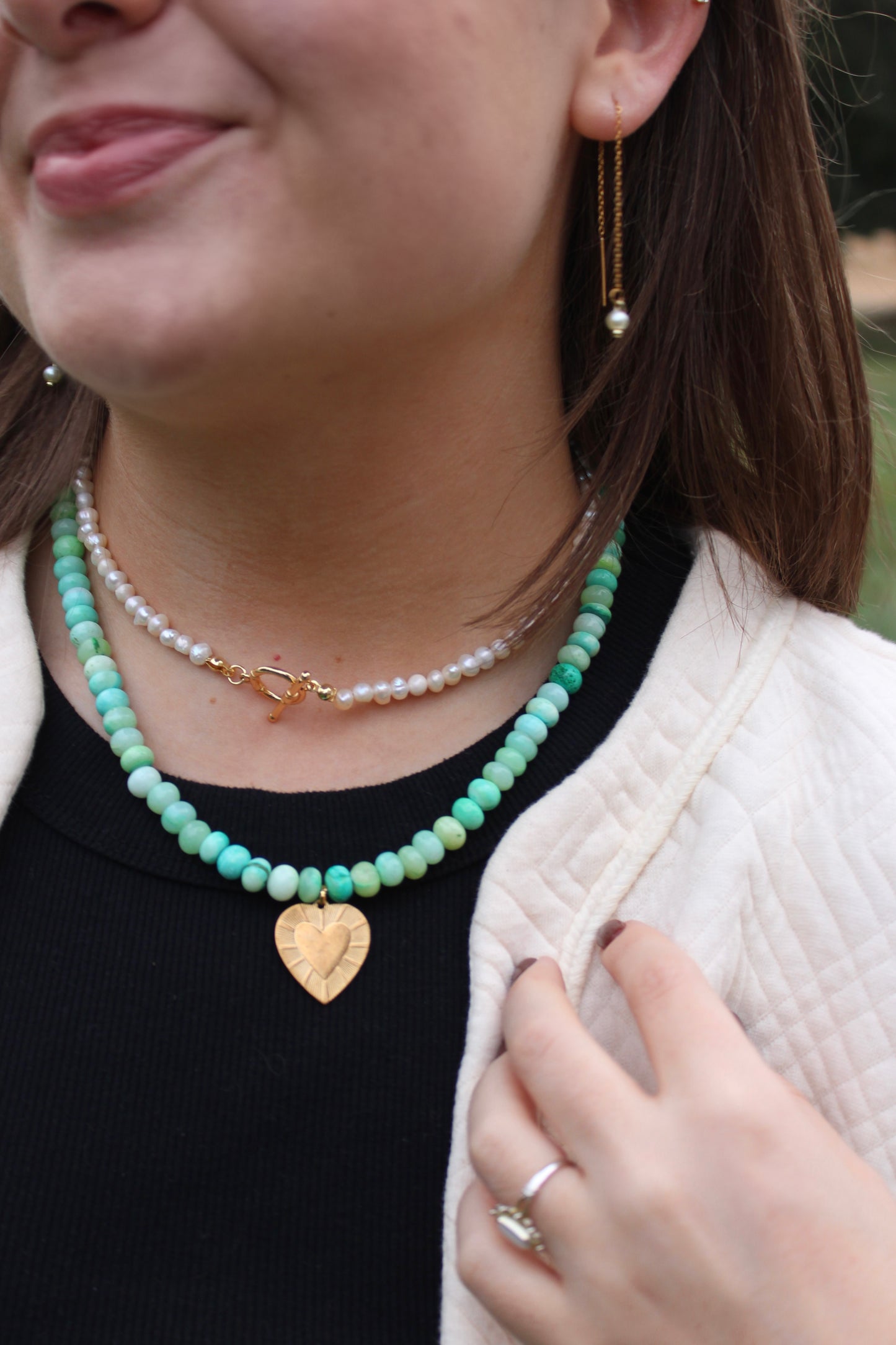 The Abbey - Natural Stone Heart Charm Necklace