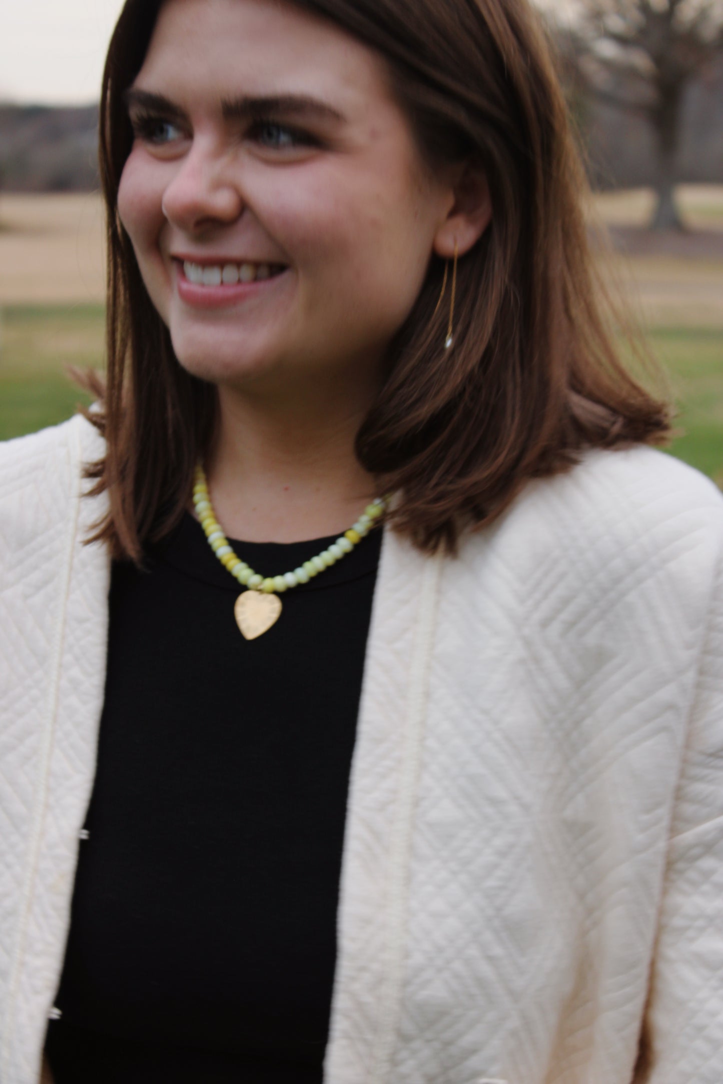 The Georgia- Natural Stone Heart Charm Necklace