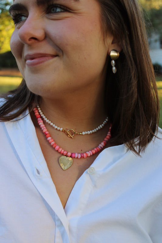 The Audrey - Natural Stone Heart Charm Necklace