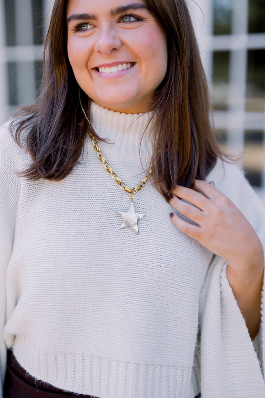 Mixed Metal Star Shine Necklace